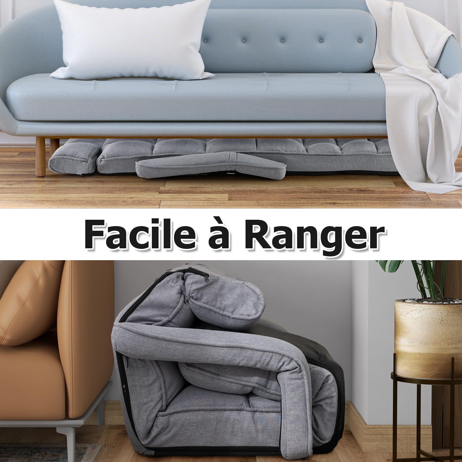 GOPLUS Fauteuil de Sol Pliable à Accoudoirs avec Tête, Dossier et Pieds Ajustables, Chaise de Sol Multifonctionnel pour Lecture, Yoga, Méditation, Canapé Paresseux Rembourré Charge 120KG (Gris)
