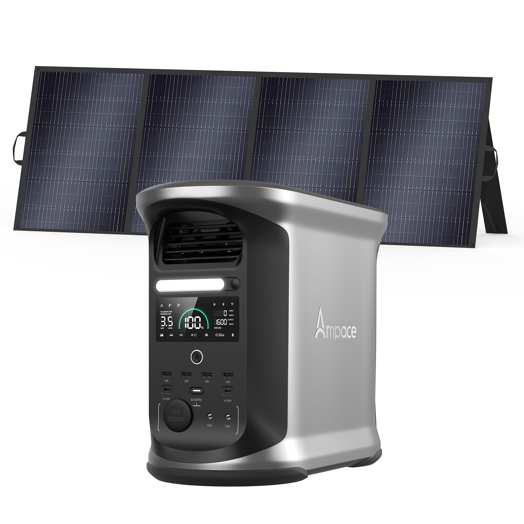 AMPACE Andes 1500 Power Station 2400W Surge 3600W Solar Generator with 400W Solar Panel 1462Wh Solar Power Station