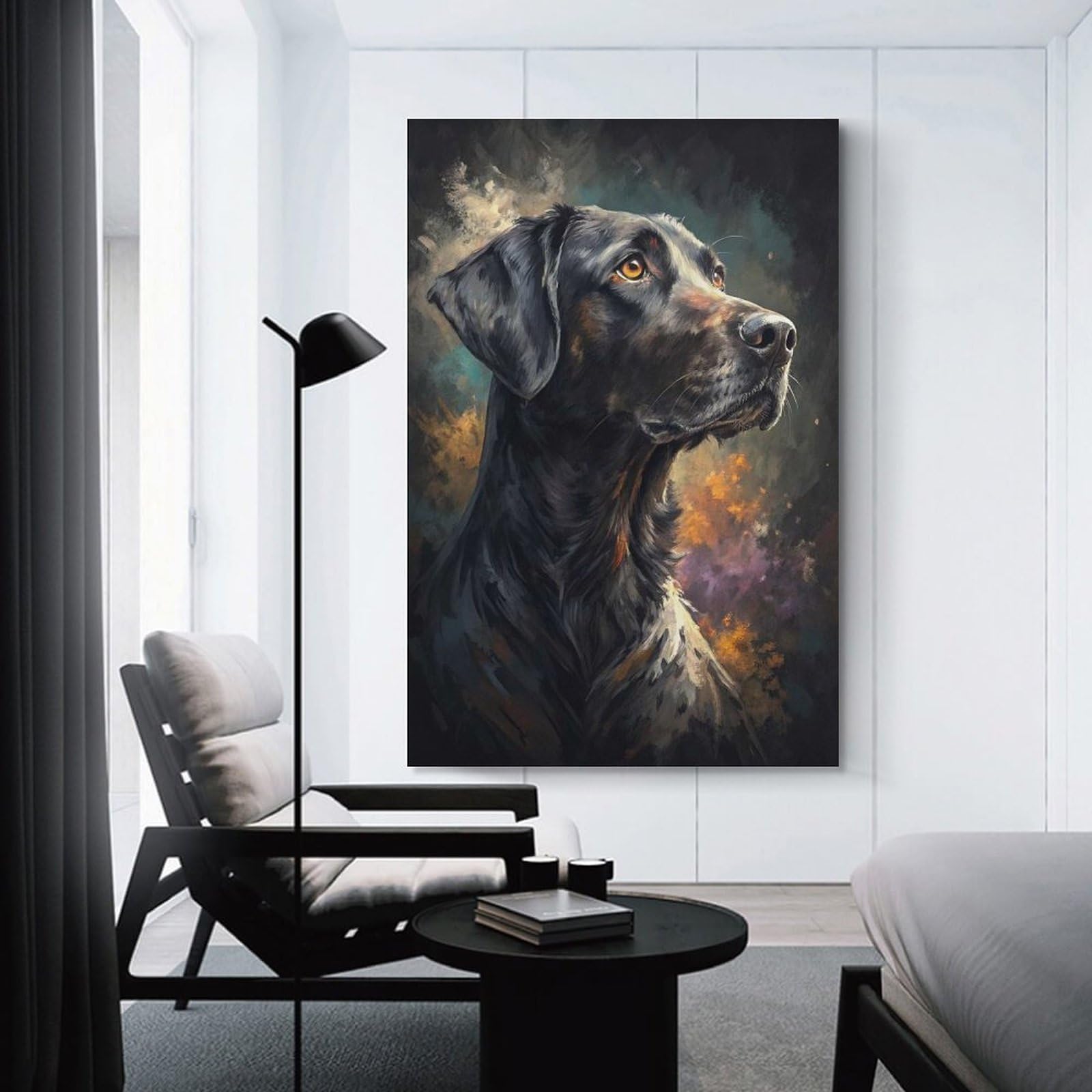 Junmoney Black Dog Portrait Decorative Canvas Print, 20x30inch(50x75cm), for Gallery Wall Decor And Room Displays, Wall Decor Suited to Curated Displays