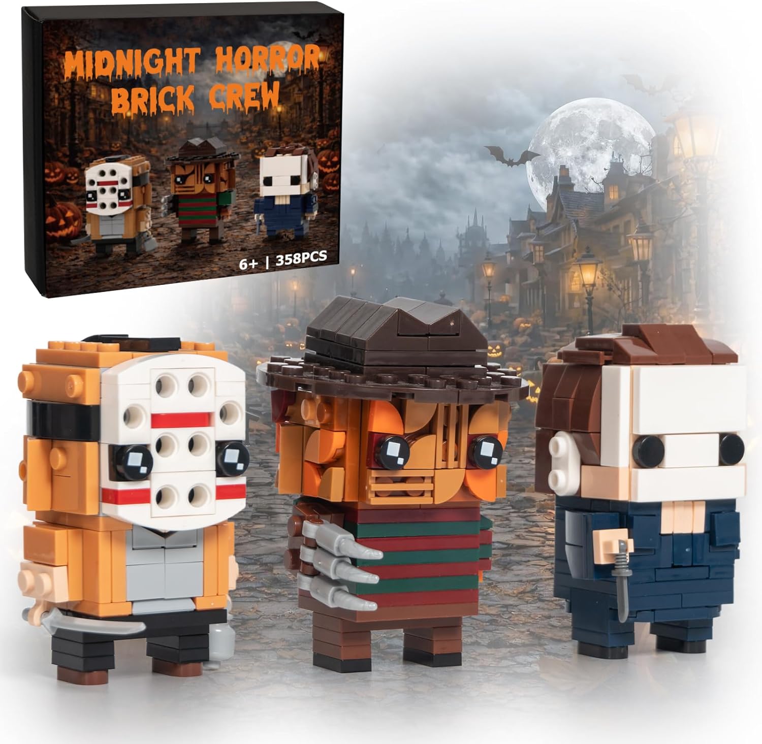 Halloween Horror Figures Building Block Set, Scary Collectible Action Figures, Horror-Inspired Brick-Compatible Toys, Creative Display Decor, for Adults and Teens, 358 PCS