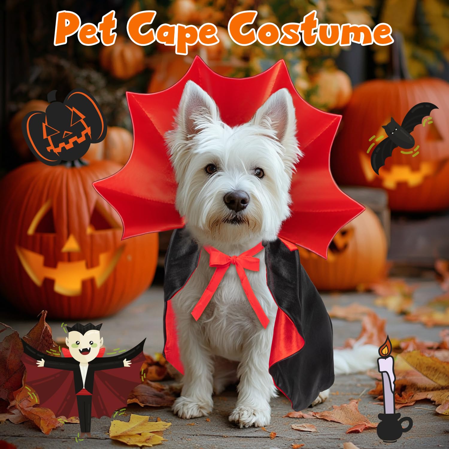 Dog Halloween Costumes - Vampire Cloak Cape, Devil Clothes, Funny Cosplay Party Dress, Adjustable for Small to Larger Dogs & Cats