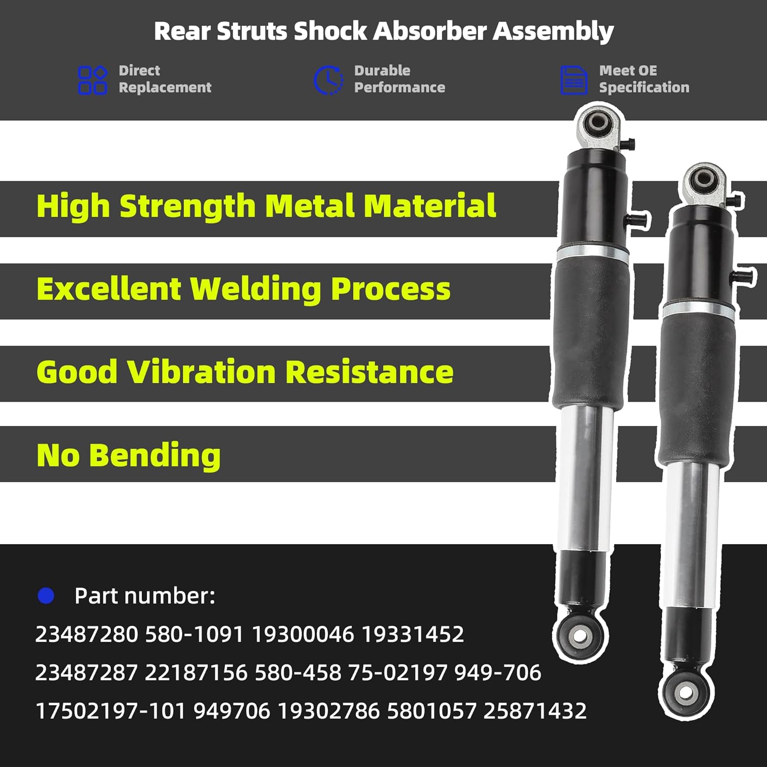 2Pcs Rear Struts Shock Absorber Assembly Compatible with Cadillac Escalade, Chevy Suburban Tahoe, GMC Yukon Sierra 1500 2007-2014 Replaces# 19302786 23487280 5801091