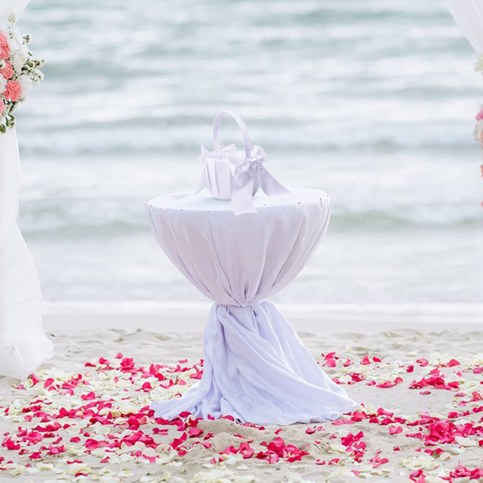 Cestino di Fiori in Raso per Matrimonio, Cestini da Sposa Fiore, Bianco Fiore Ragazza Cestino, Cestino Porta Petali con Bowknot, Grazioso Cestini da Spargere per Matrimonio