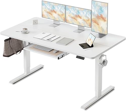 Miniatura 70 de FEZIBO Escritorio de pie con bandeja para teclado, altura ajustable de 40 x 24 pulgadas, con ajustes preestablecidos de memoria para oficina en