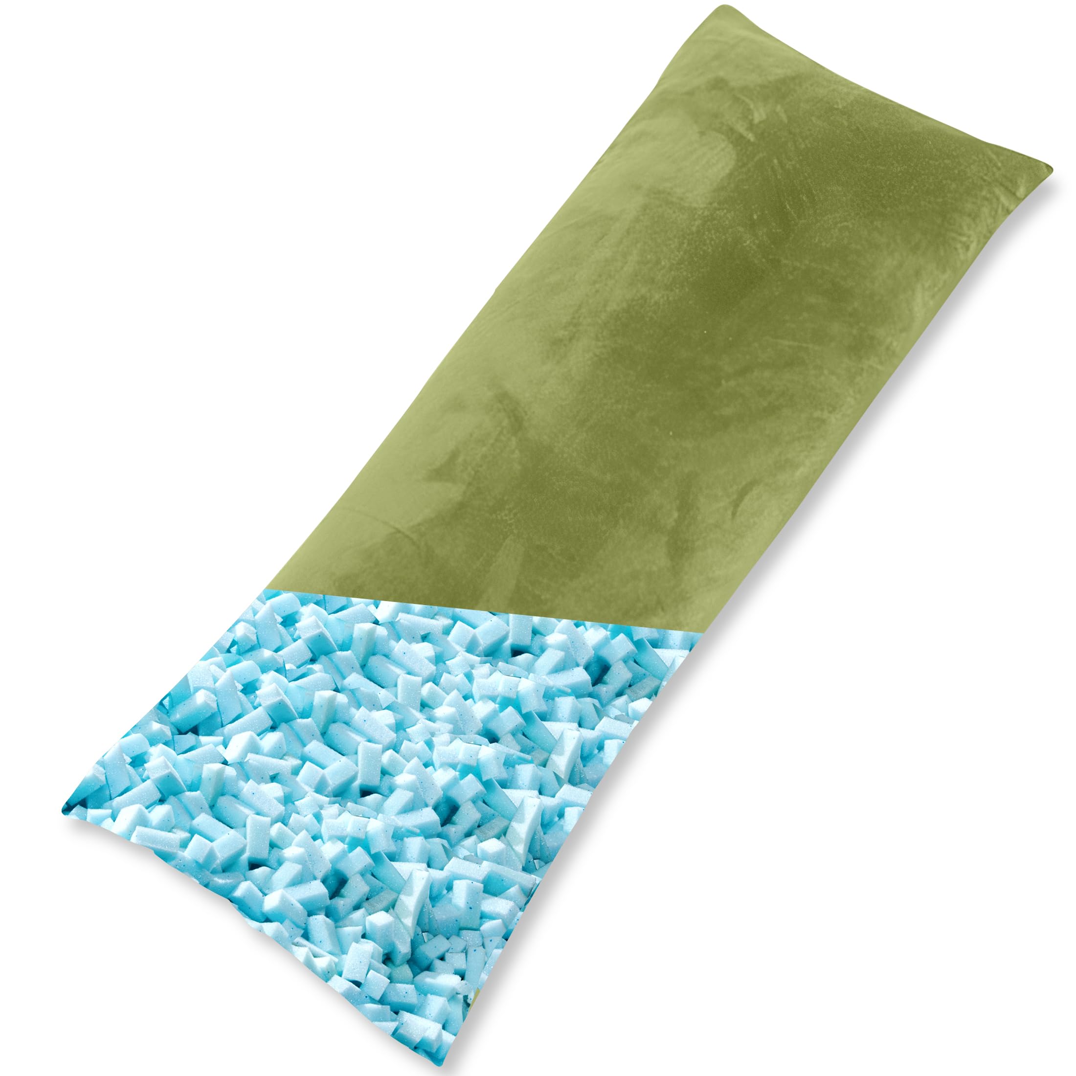 AS AWESLING Body Pillow for Adults, Full BodyPilllow for sleeping, Long Round Cervical Pillow, Bolster Pillow, Side Sleeper BodyPillow with Cover (GREEN-MEMORY FOAM, 152 x 50 CM)