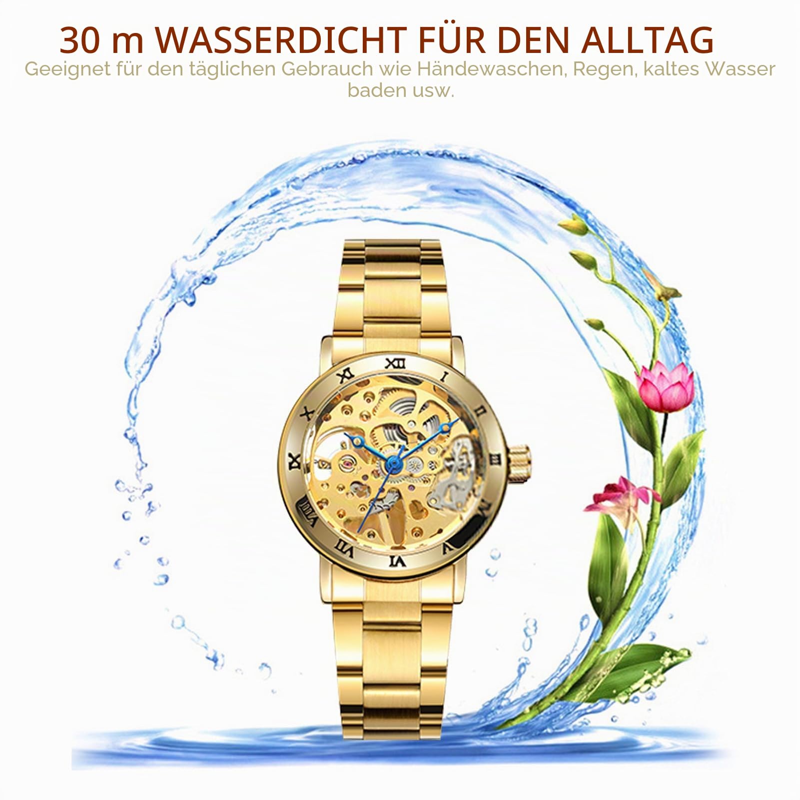 FORSINING Damen-Automatikuhr, mechanisch, Skelett, modische Armbanduhr, Edelstahlband, römische Ziffern, Zifferblatt, luxuriöse Damenuhren