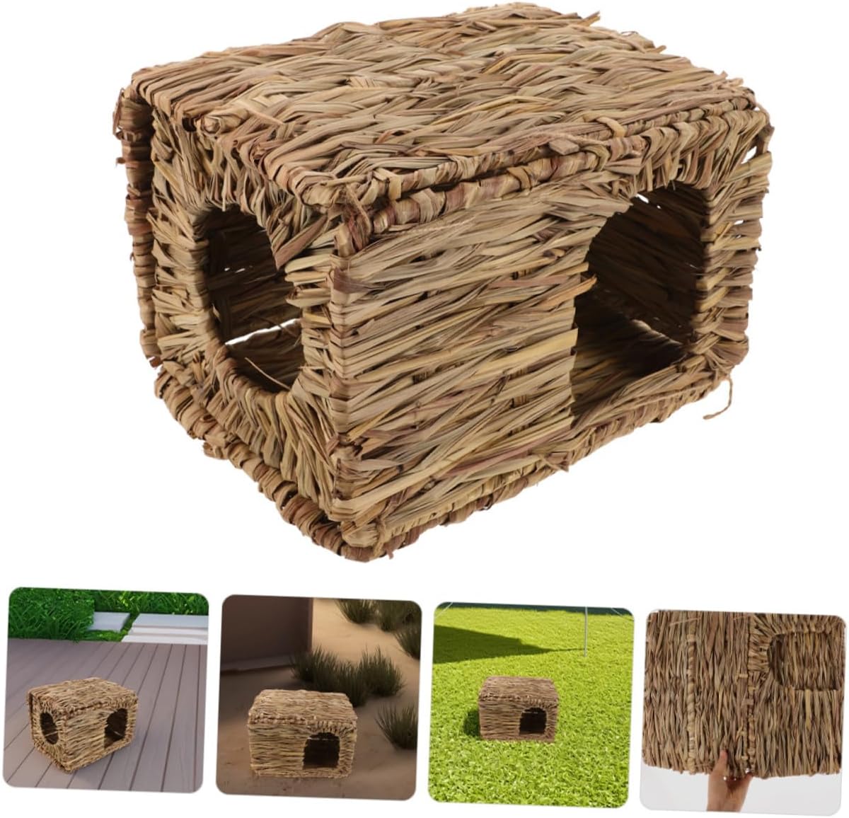 balacoo 2pcs Grass Rabbit House Hideaway for Small Animals Bunny Hideout Guinea Pig Bed Foldable Pet Nest Indoor Outdoor Accessory