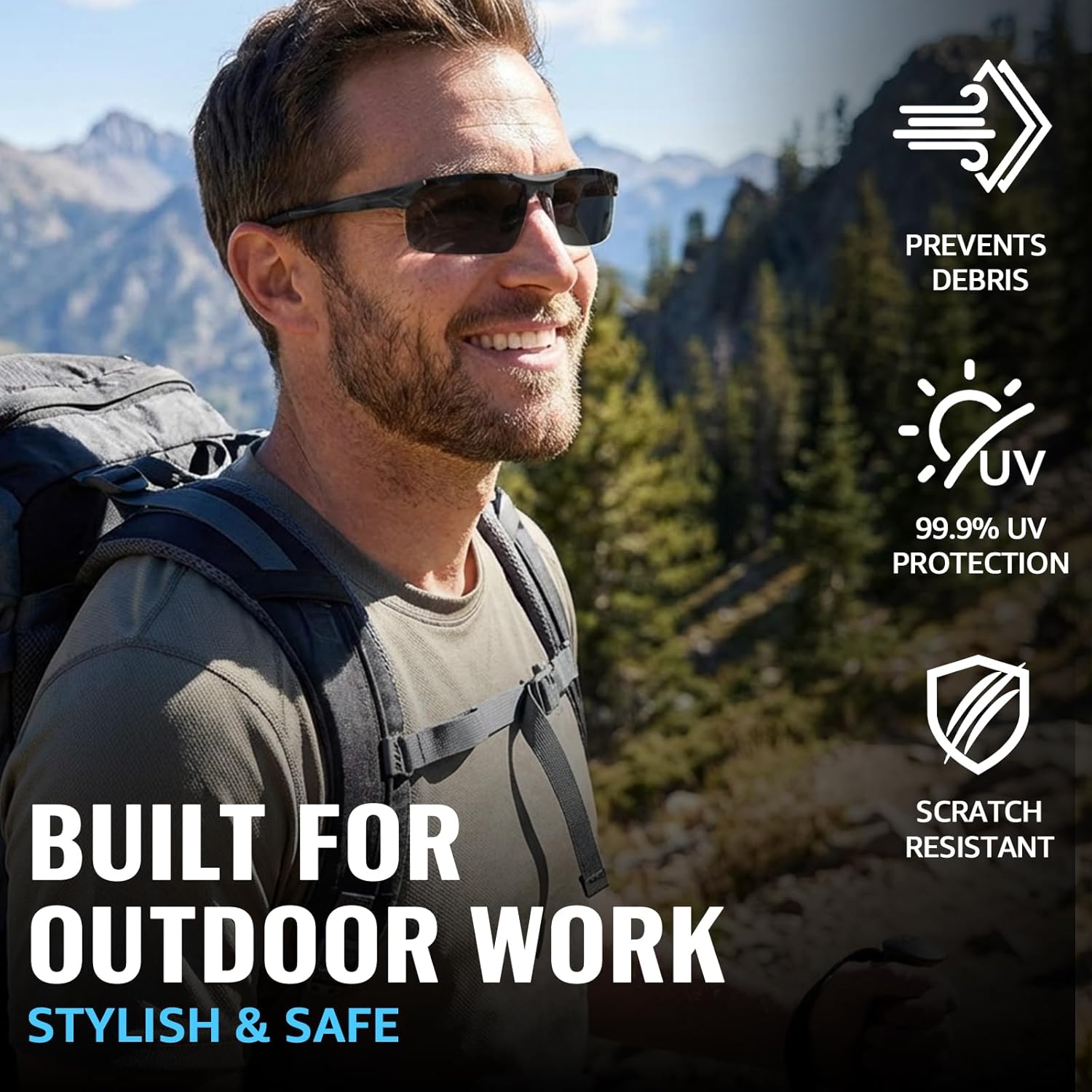 TJUTR ANSI Z87.1 Safety Sunglasses for Men, Photochromic Polarized UV400 Glasses for Driving Work, Al-Mg Frame