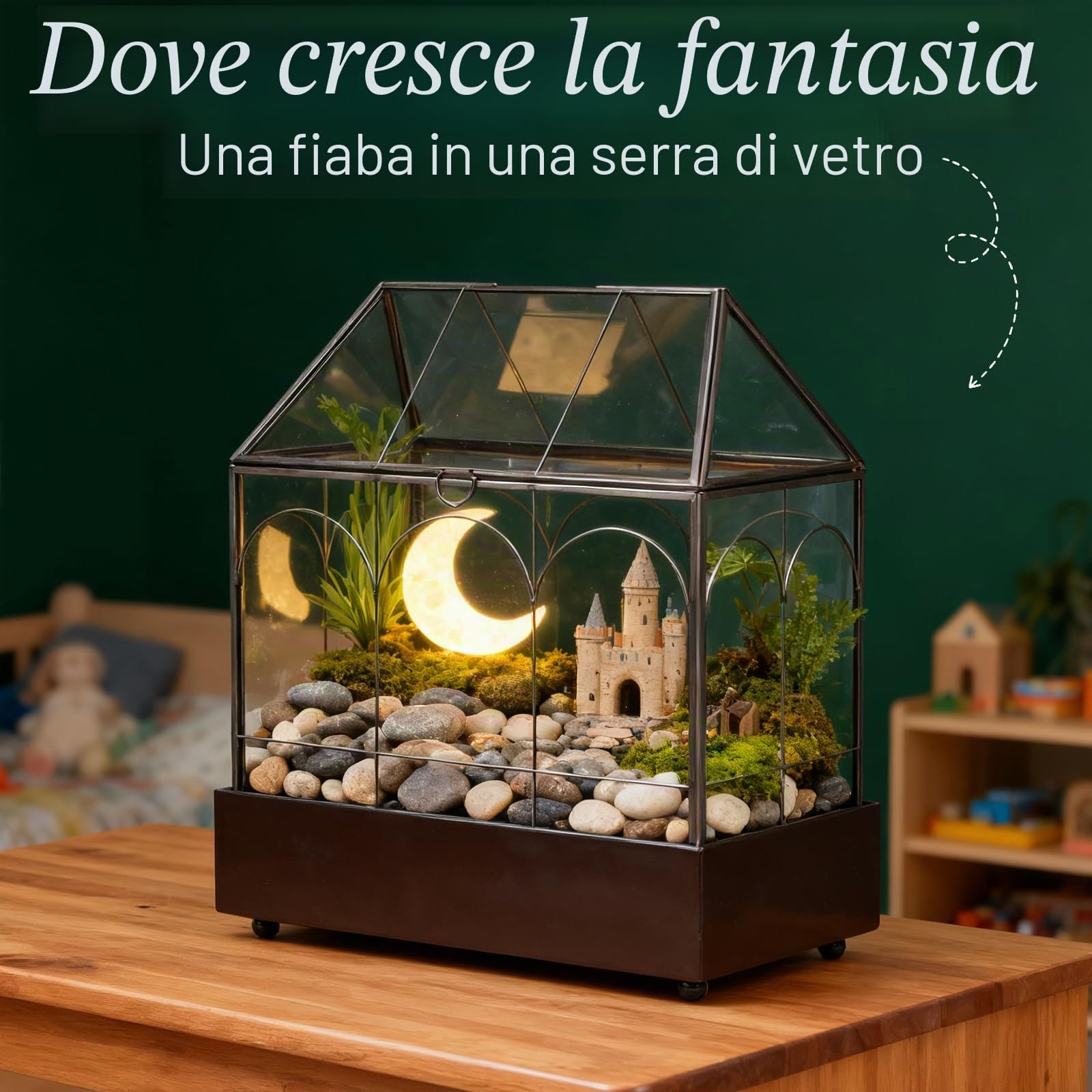 EFUTURETIME Mini Terrario Piante 24,2 x 14,7 x 29 cm con Vassoio Estraibile, Terrarium Vetro a Forma di Casa per Piante Grasse, Cactus e Progetti Fai da Te (senza Piante)