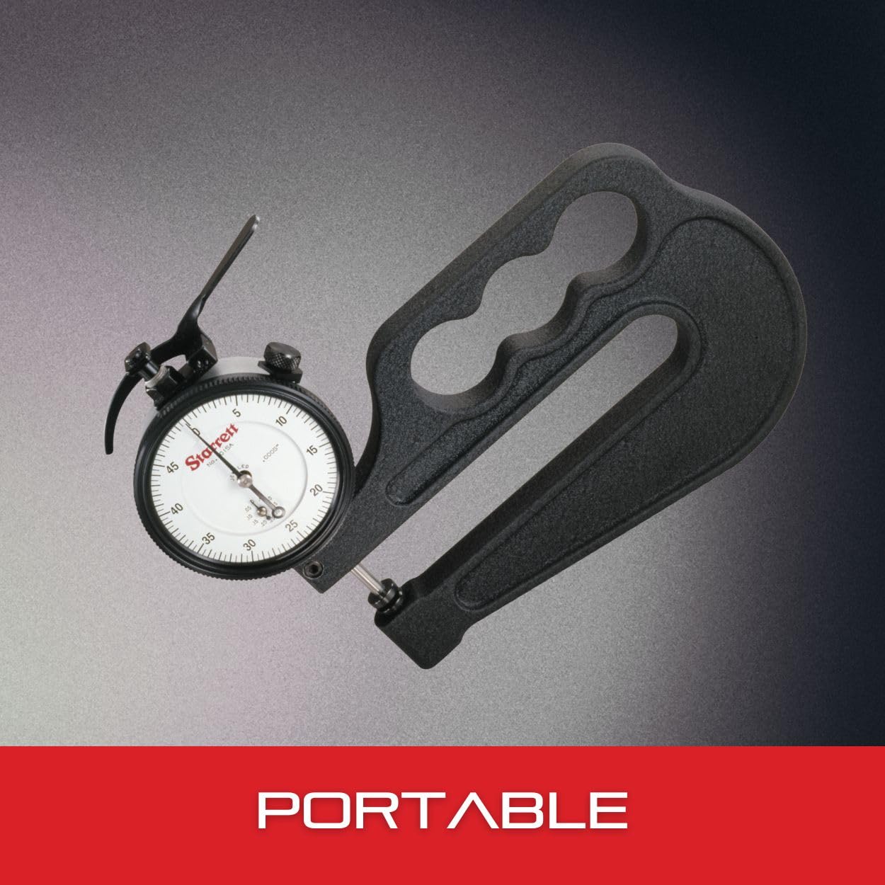 Starrett Portable Dial Thickness Gage for an Accurate Size Reading Without Case - 1/2" Range, .0005" Graduation, 0-50 Dial Reading, 4" Throat Depth - 1015A-4