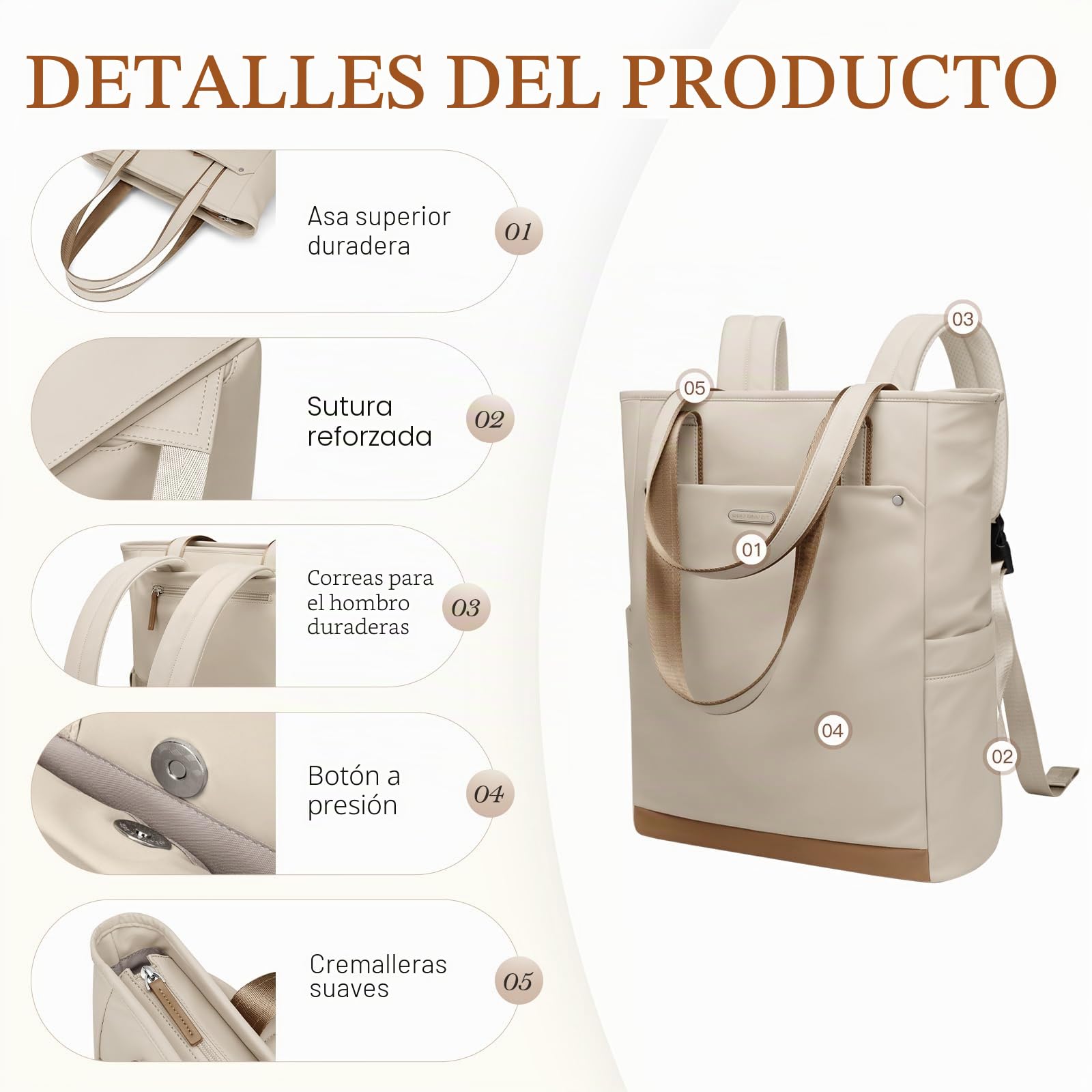 Mochila Portatil Mujer 16 Pulgadas, Mochila Viaje Impermeable Antirrobo Backpack,Mochila Escolar Mochilas para Ordenador Portátil para la Profesora Trabajo Viajes, Albicocca