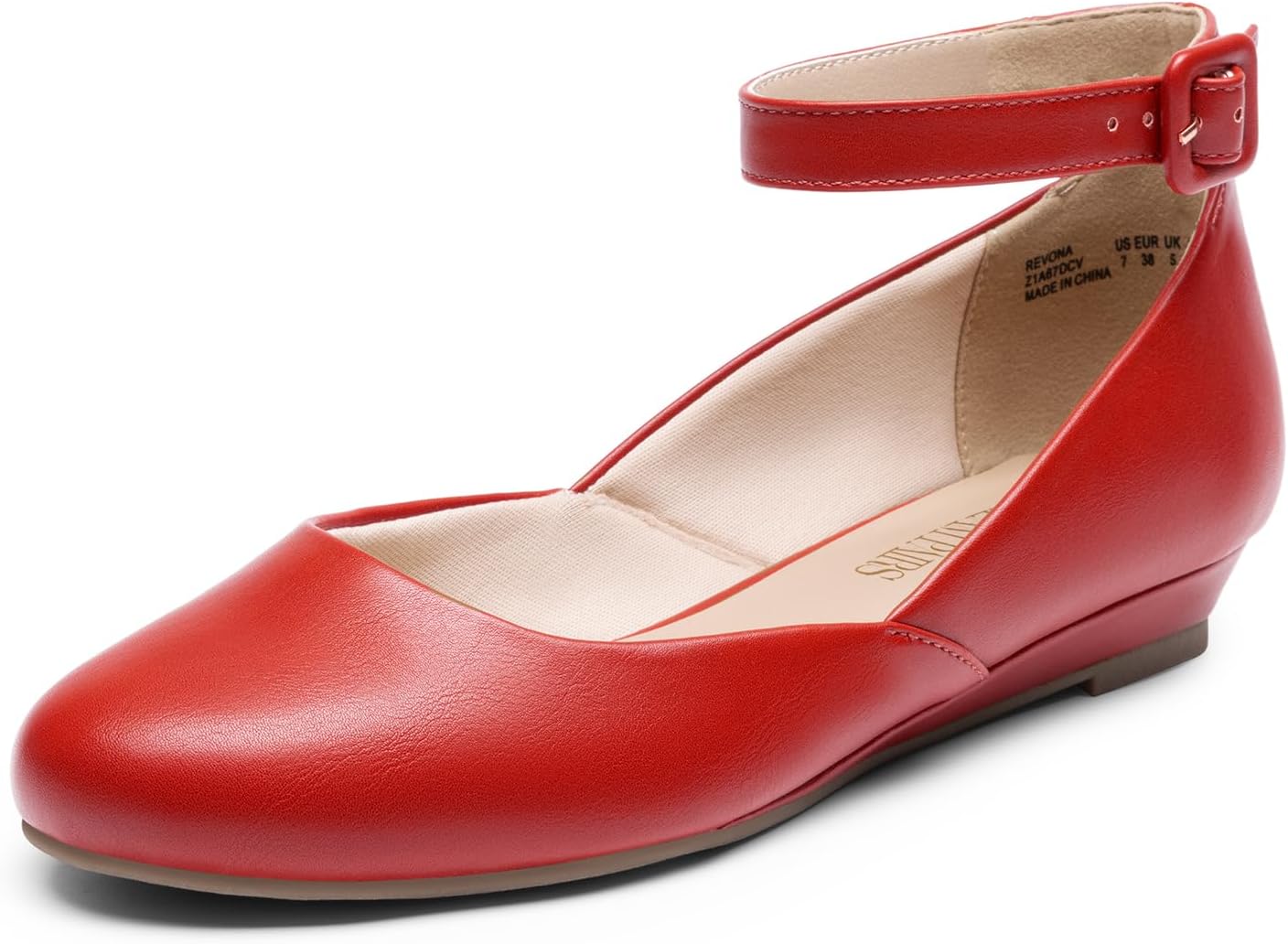 DREAM PAIRSWomen's Dress Flats Ballet Low Wedge Round Toe Ankle Strap Comfortable Casual Flats Shoes