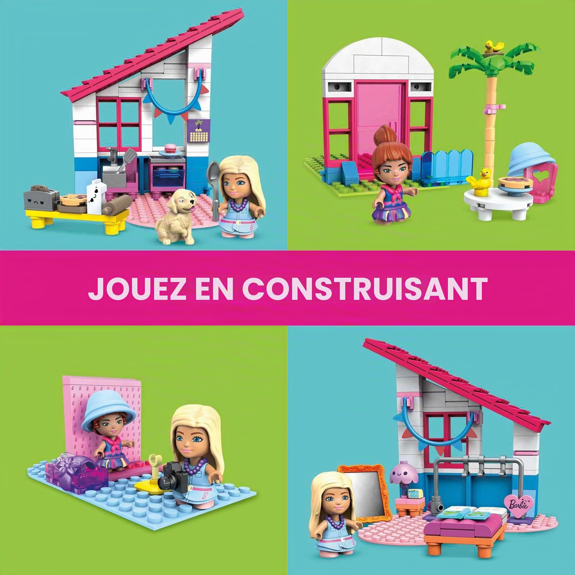 MEGA Barbie La Maison de Malibu avec 2 mini-figurines, jeu de briques de construction, 303 pièces, pour enfant dès 5 ans, GWR34