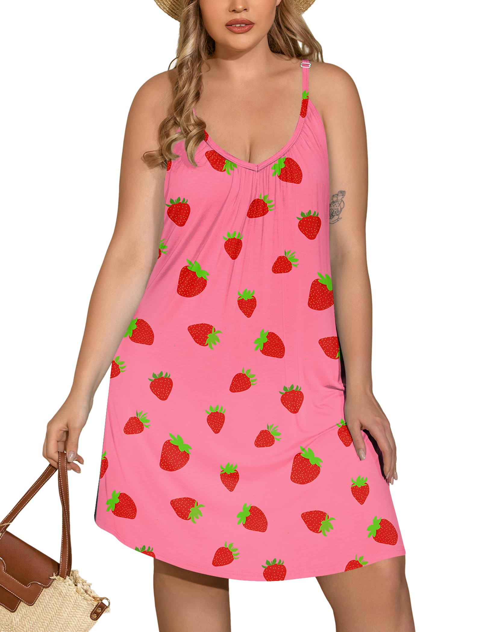 IN'VOLAND Nightgowns for Women Plus Size Sleep Dress Sleeveless Chemise