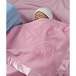 Custom Catch Personalized Newborn Gift Baby Blanket for Girl - Name with Infant Heart Feet Design - Pink or Blue (1 Line Text)