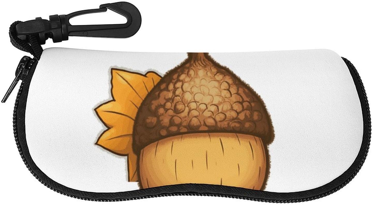 Neoprene Cartoon Acorn Sunglasses Case Waterproof Eyeglass Case with Belt Clip Carabiner Lightweight Eyewear Pouch Soft Protective Sleeve for Reading Driving Computer Glasses