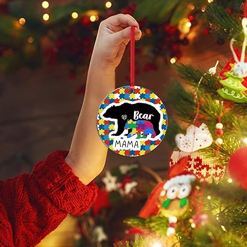 Miniatura 2 de Christmas Ornament Mama Bear Acrylic Christmas Ornaments Keepsake Mama Bear Autism Colorful Puzzle Bear Christmas Hanging Ornament Autism Puzzle
