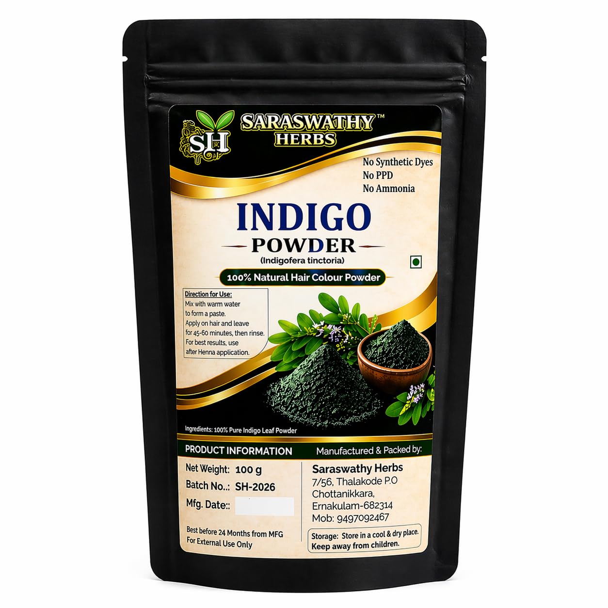 Indigo Powder for Hair, 100% Natural Indigofera Tinctoria, Powder Form, No PPD, No Ammonia, for Grey Hair, 100 g-picture-39
