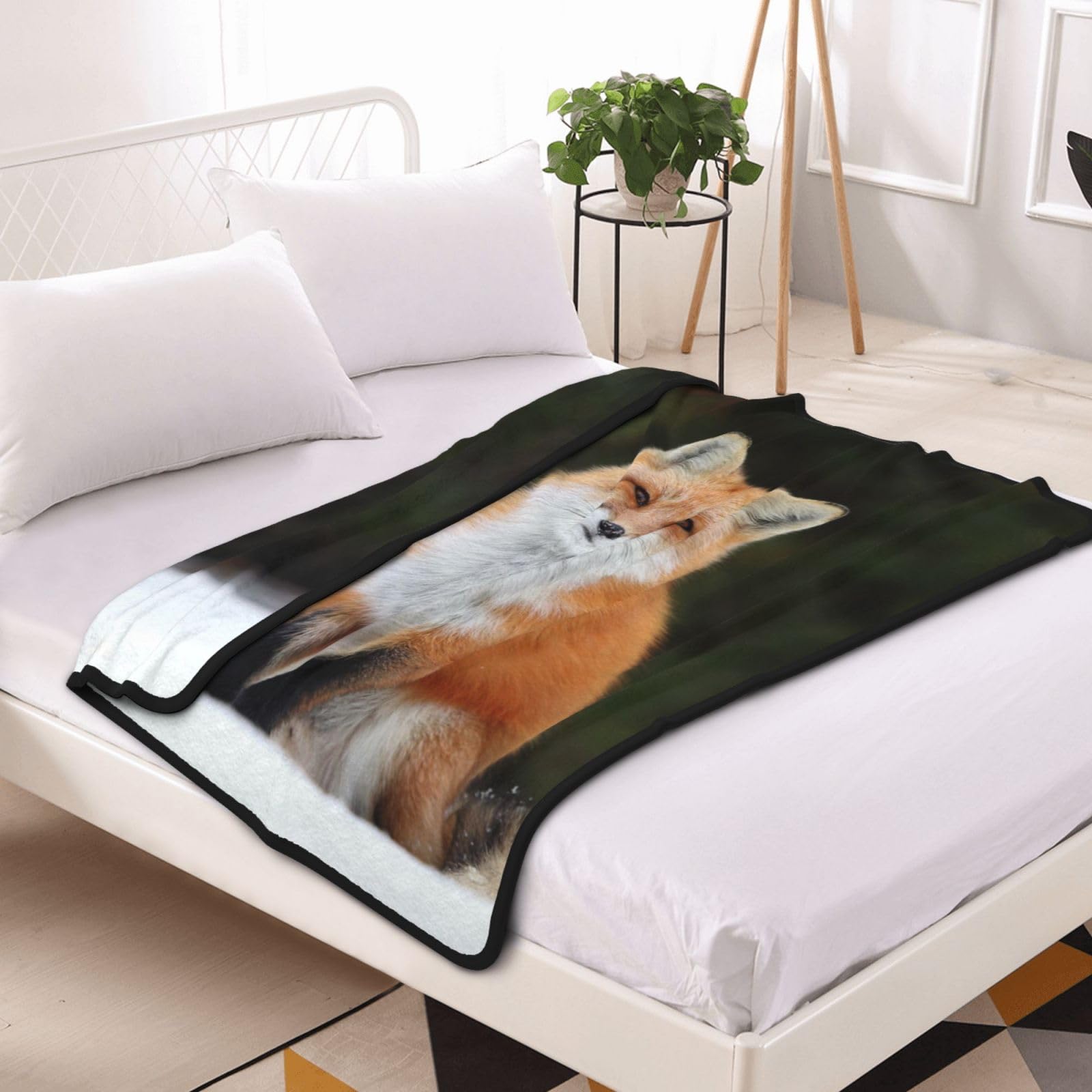 Coperta con volpe che medita con cielo stellato, 101 x 127 cm, super
