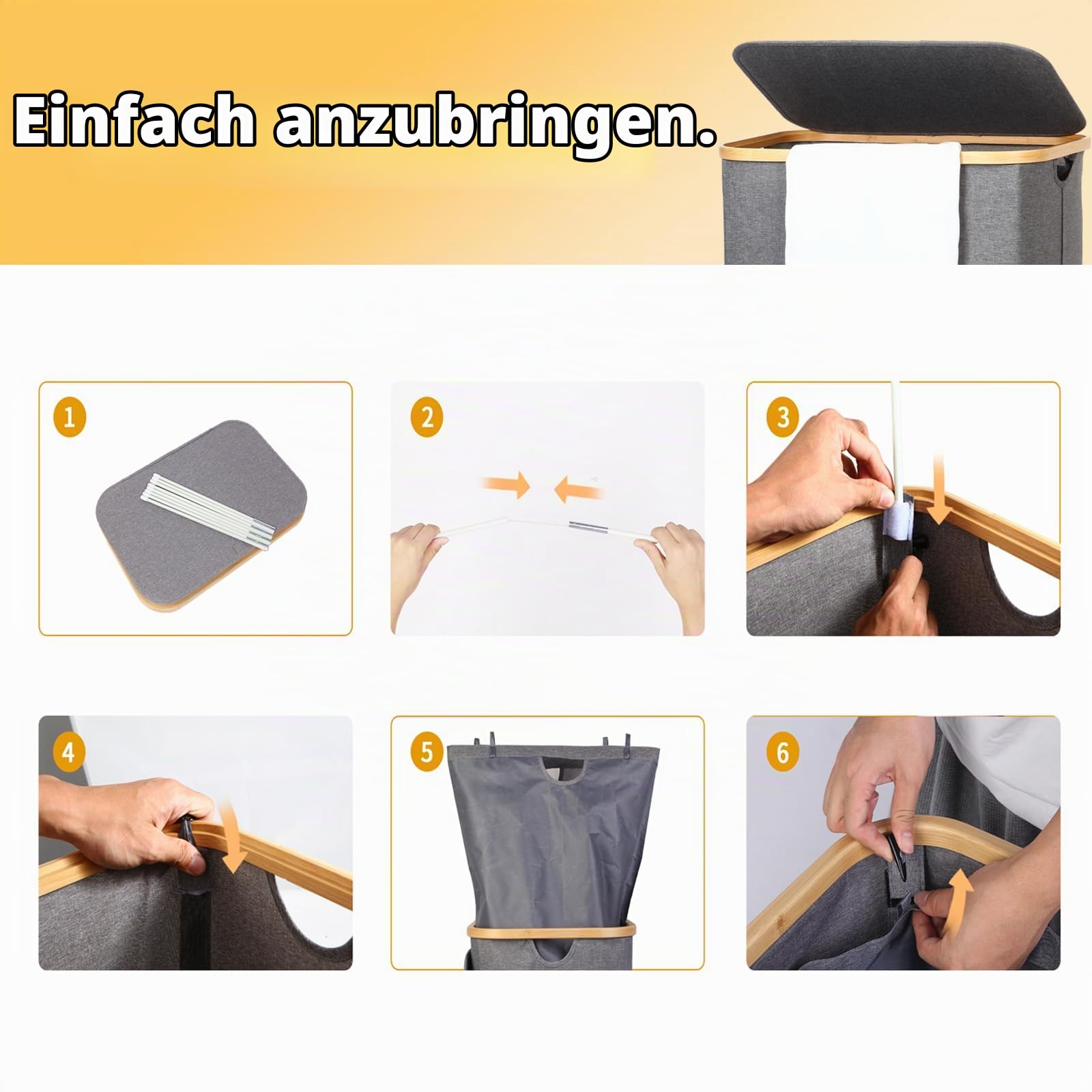 Wäschekorb 3 Fächer mit Deckel Grau, 160L herausnehmbaren Wäschesammler schmal mit Deckel 3 fächer, Wäschebox, Waschekorbsammler Wäschesortierer-pfandflaschen sammelbehälter