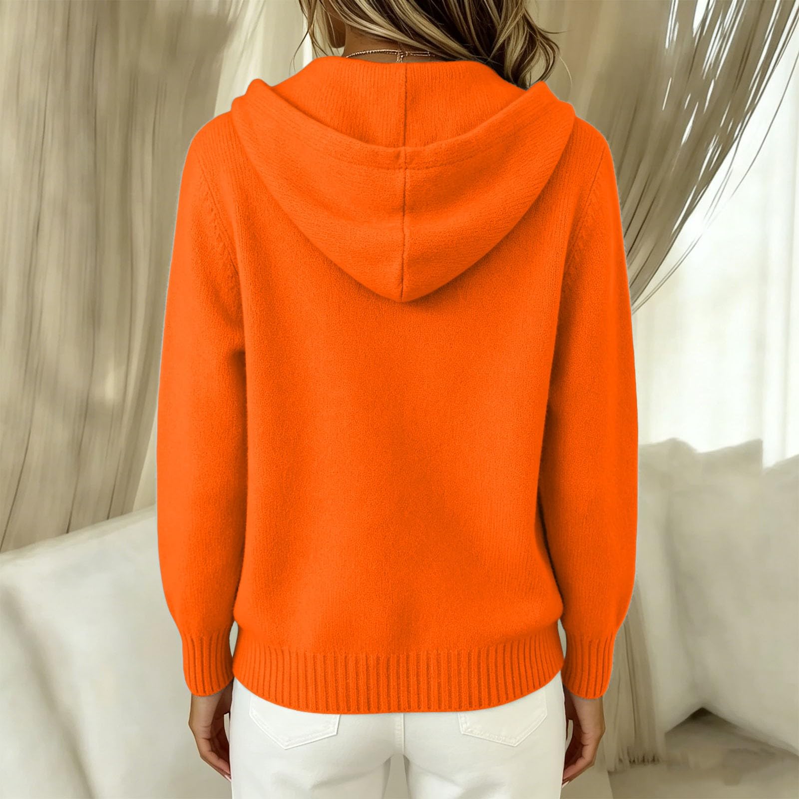 Cardigan Lavorato A Maglia Con Cappuccio Da Donna Abbottonato Con Coulisse