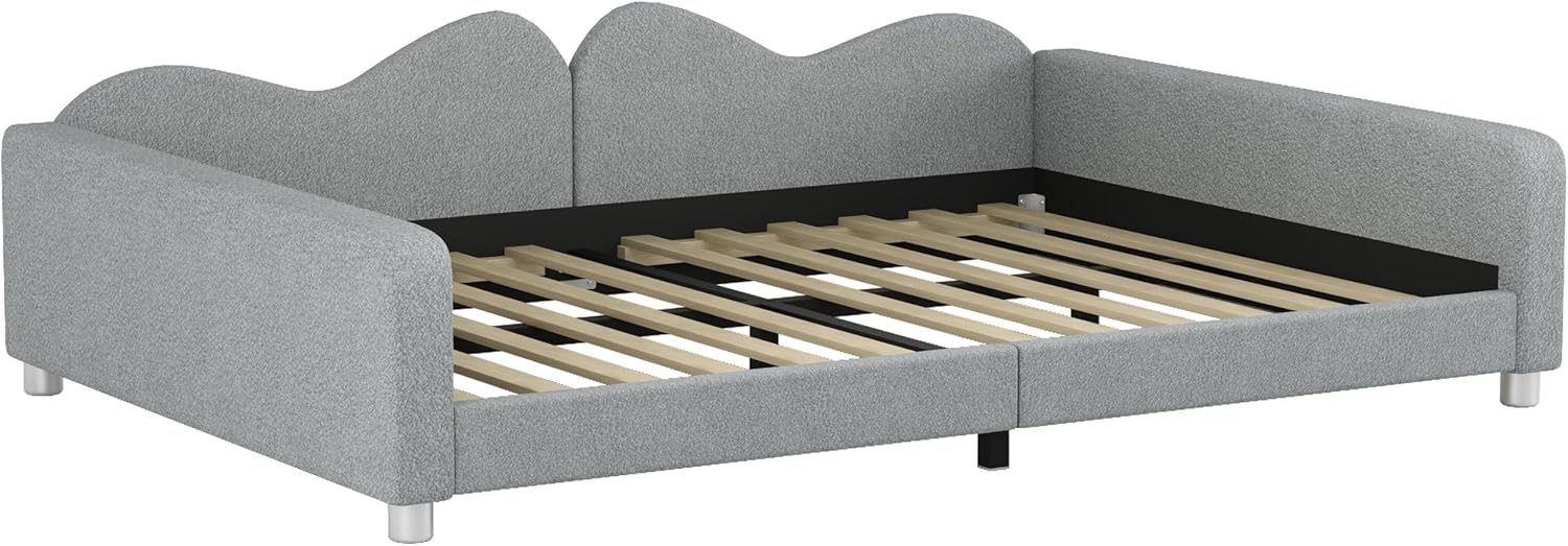Sherpa Upholstered Daybed, Full Size Day Bed Frame for Kids Girls Boys,Low Profile, Soft Armrest, Cloud-Shaped Backrest (Grey, Full)