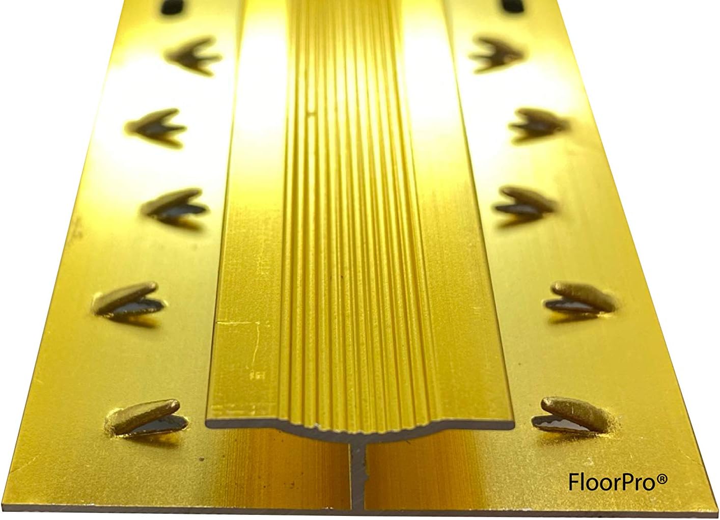Carpet to Carpet Double Trim Door Bar Threshold - Transition Threshold Strip - Metal Gripper Plate Joins Carpets at Doorways/Fills The Gap - Gold Colour