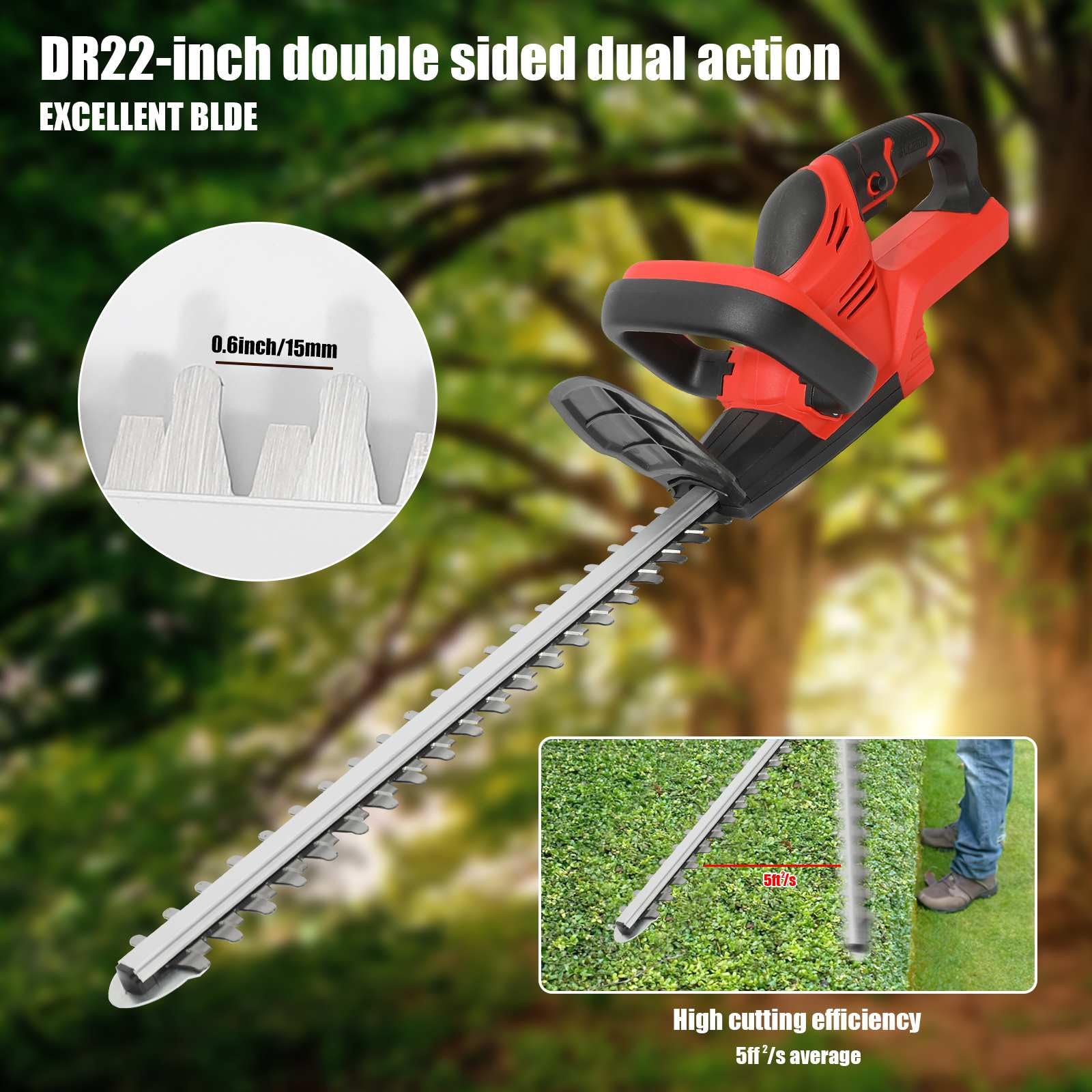Cortasetos inalámbricos de 21 V con batería de 7500 mAh | Hoja doble de 50 cm, corta-setos eléctricos, bajo ruido, ligero y manejable, ideal para la poda de setos, jardín y arbustos