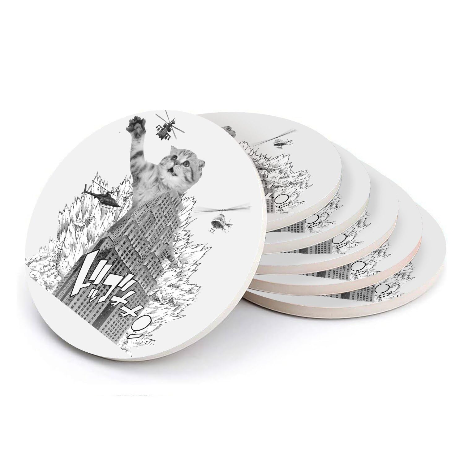 Sous-verres céramique chaton art surréaliste Japon New York pour protection table basse