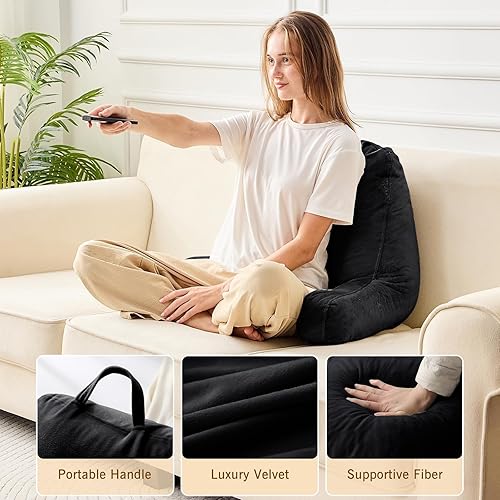Miniatura 3 de Sasttie Almohada de lectura, terciopelo, para la espalda, cojín de respaldo con brazos para el sofá, piso, artículos esenciales para el dormitorio,