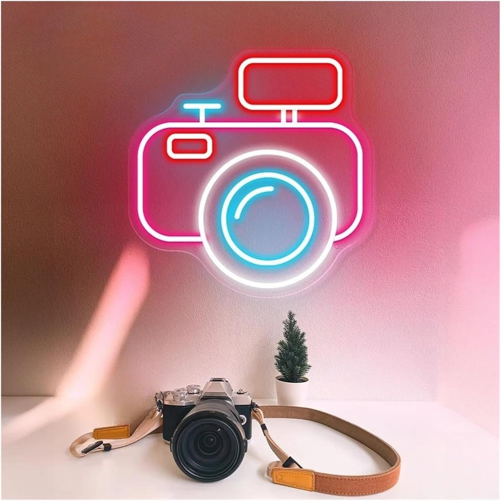 Luces de neón Letrero de neón con cámara fotográfica atmósfera relajante para decoración habitaciones(B)