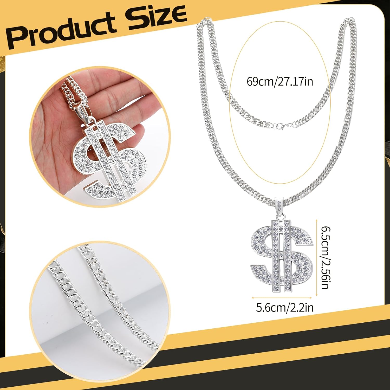 JATEBI 80s 90s Hip Hop Costume Kit Rapper Accessories Outfits with Caps Glasses Necklaces Pens for Cosplay Club Old School Themed Party Supplies - Image 3