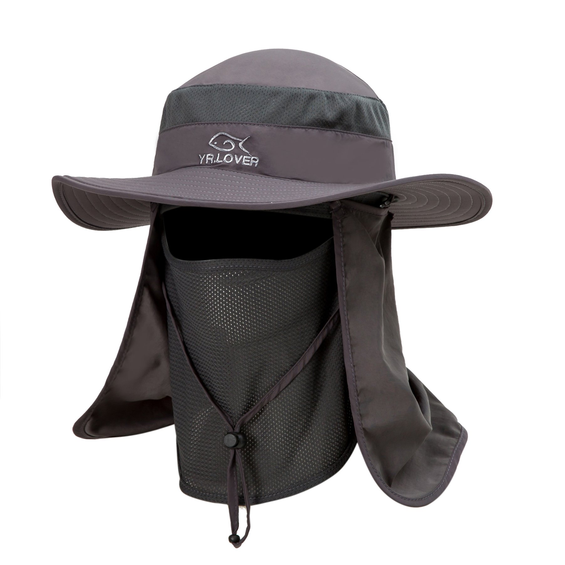 YR.Lover Outdoor UV Sun Protection Wide Brim Fishing Cap with Removable Flap