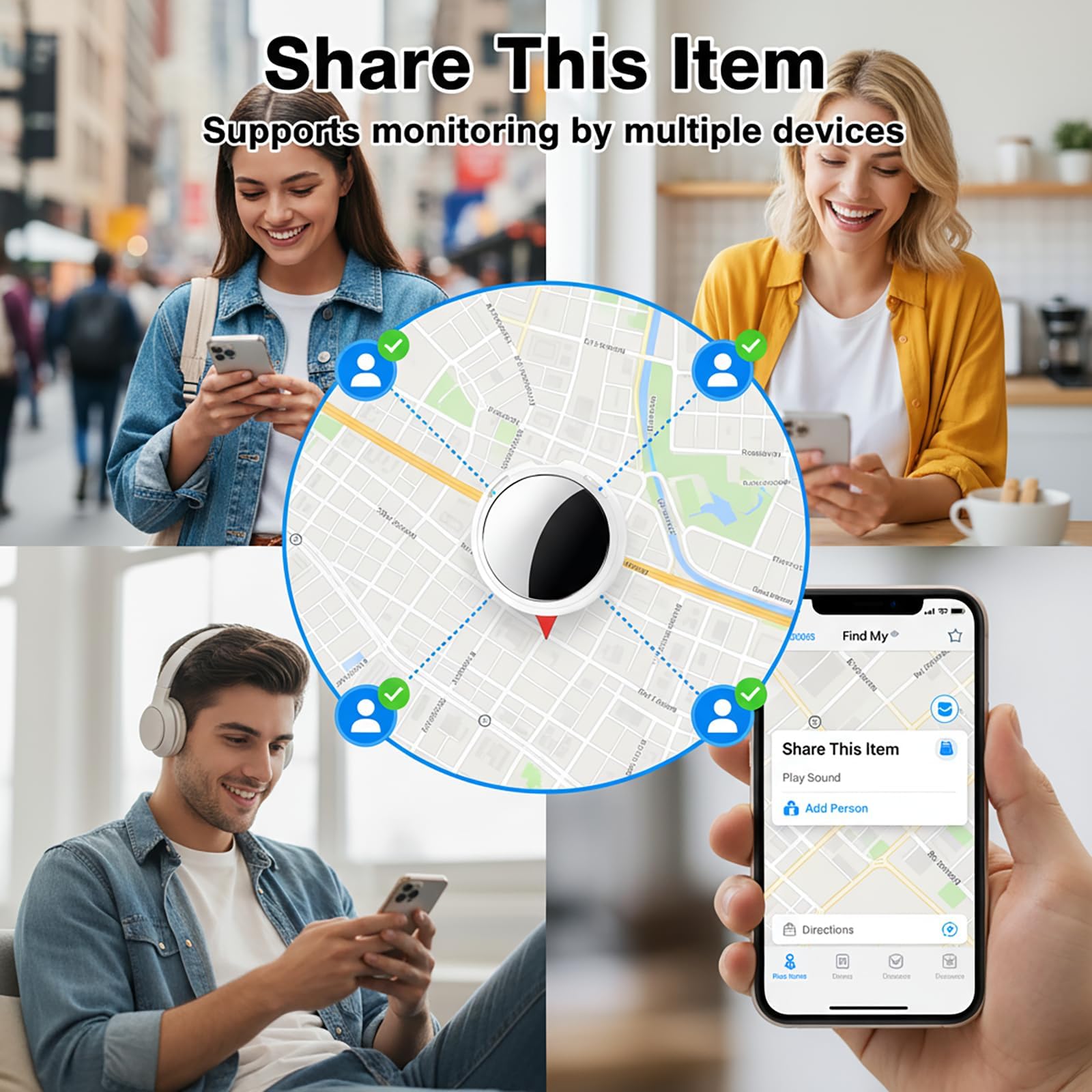 4 Pack Tracker Tag[Apple MFi Certified]Air Smart Tag Bluetooth Item Finders Work with Apple Find My(iOS Only)Real Time Worldwide Tracking Waterproof for Keys Luggage Wallet Pets Travel No Subscription — view 5