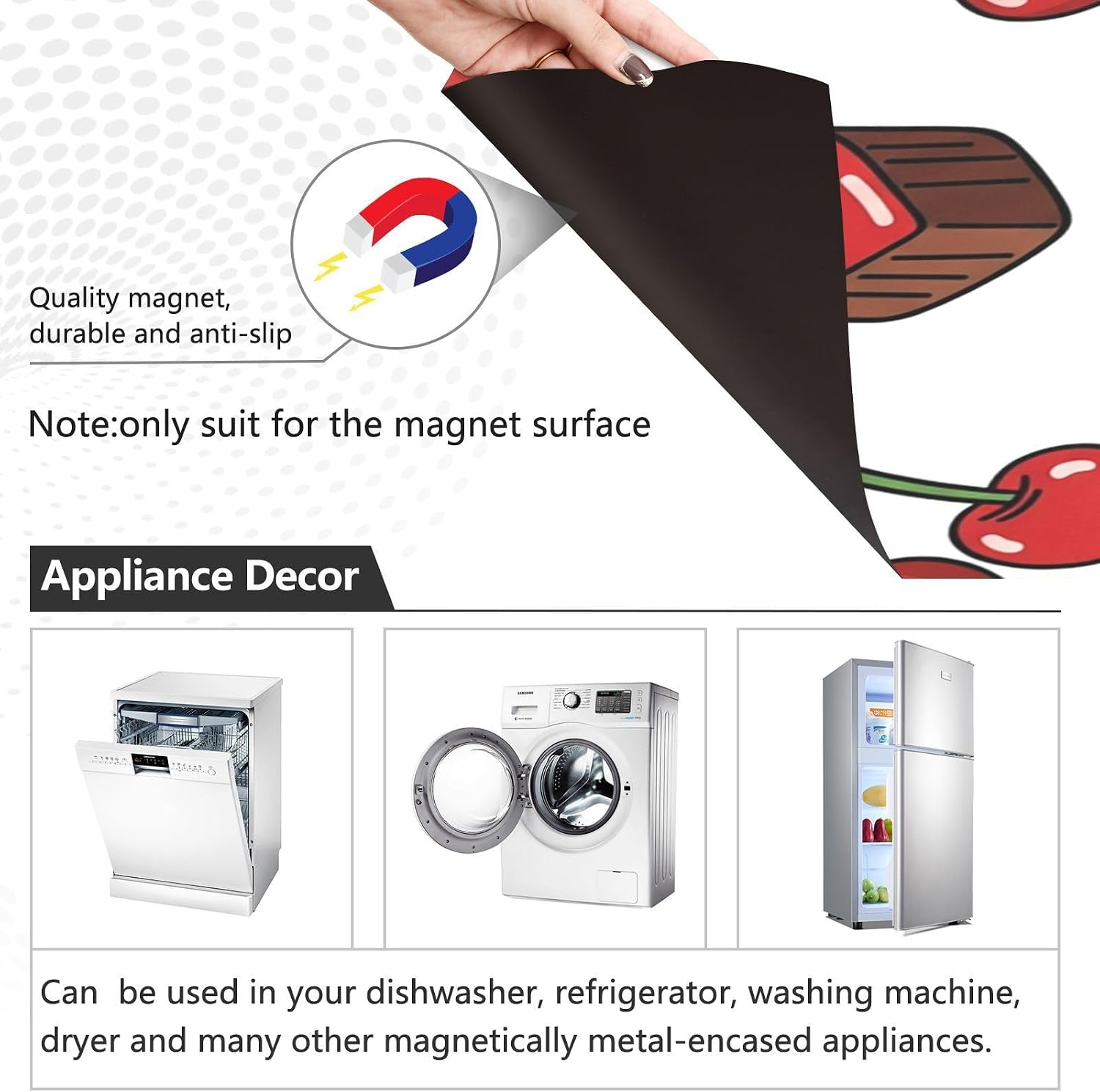 QUGRL Cherries Hearts Chocolates Print Dishwasher Magnet Cover Front Door Valentine's Day Refrigerator Covers Magnetic Sheet Sticker Wash Machine Fridge Panel Decal for Kitchen Appliance 23x