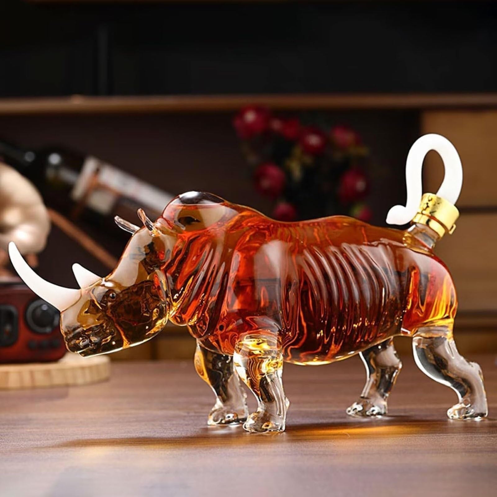 1000ML Decantador Whisky Arte Escultura - Escultura De Decantador De Whisky Con Forma De Rinoceronte En 3D, Botellas De Vino De Vidrio Novedosas, Regalo Para Hombres, Recipientes Para Vino