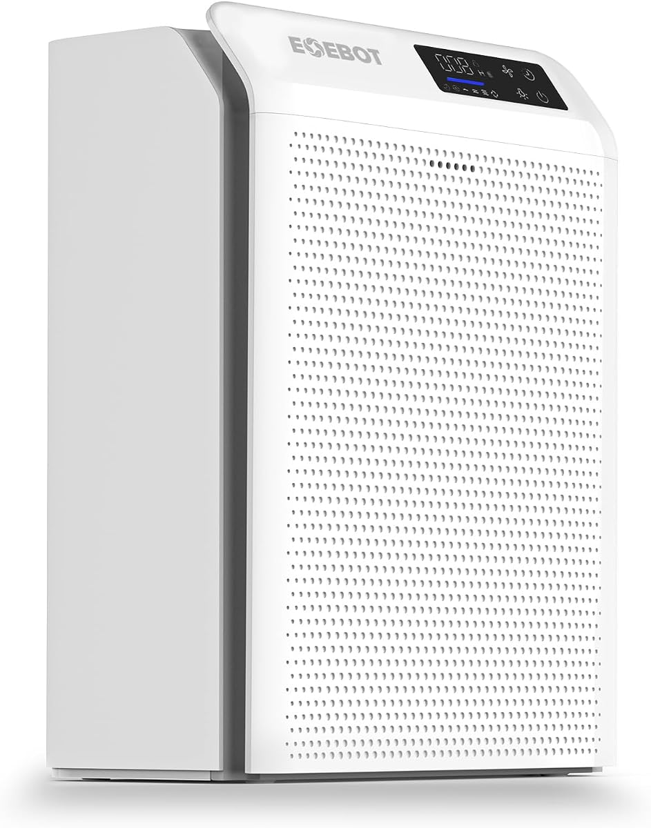 Air Purifiers for Home Bedroom Large Room Up to 2,330 Ft², EOEBOT Air purifier for Home with Washable Filter, Sleep & Auto Mode, Air Quality Monitor, Upgraded Air cleaner for Pet Hair Dust,Matte White