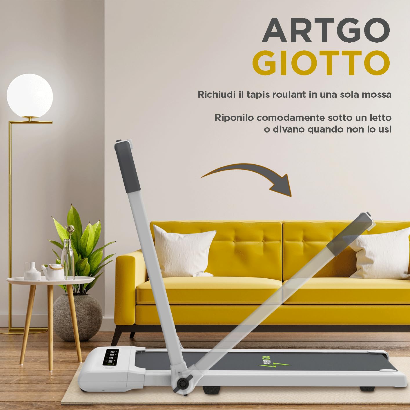 ArtGo GIOTTO Tapis Roulant Elettrico Salvaspazio, Compatto, APP Interattive, Bluetooth, Fino a 10 km/h, ASSISTENZA E GARANZIA ITALIA