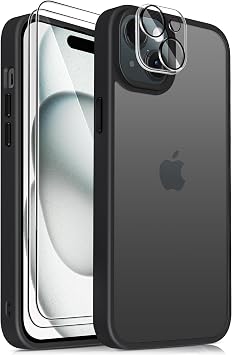 Mootobo Designed for iPhone 15 case, 4 in 1 Phone case with 2*Screen Protector + 1*Lens Protector, 10FT Military Grade Drop Protection Case with Anti-Fingerprint Matte Back 6.1 inch - Black