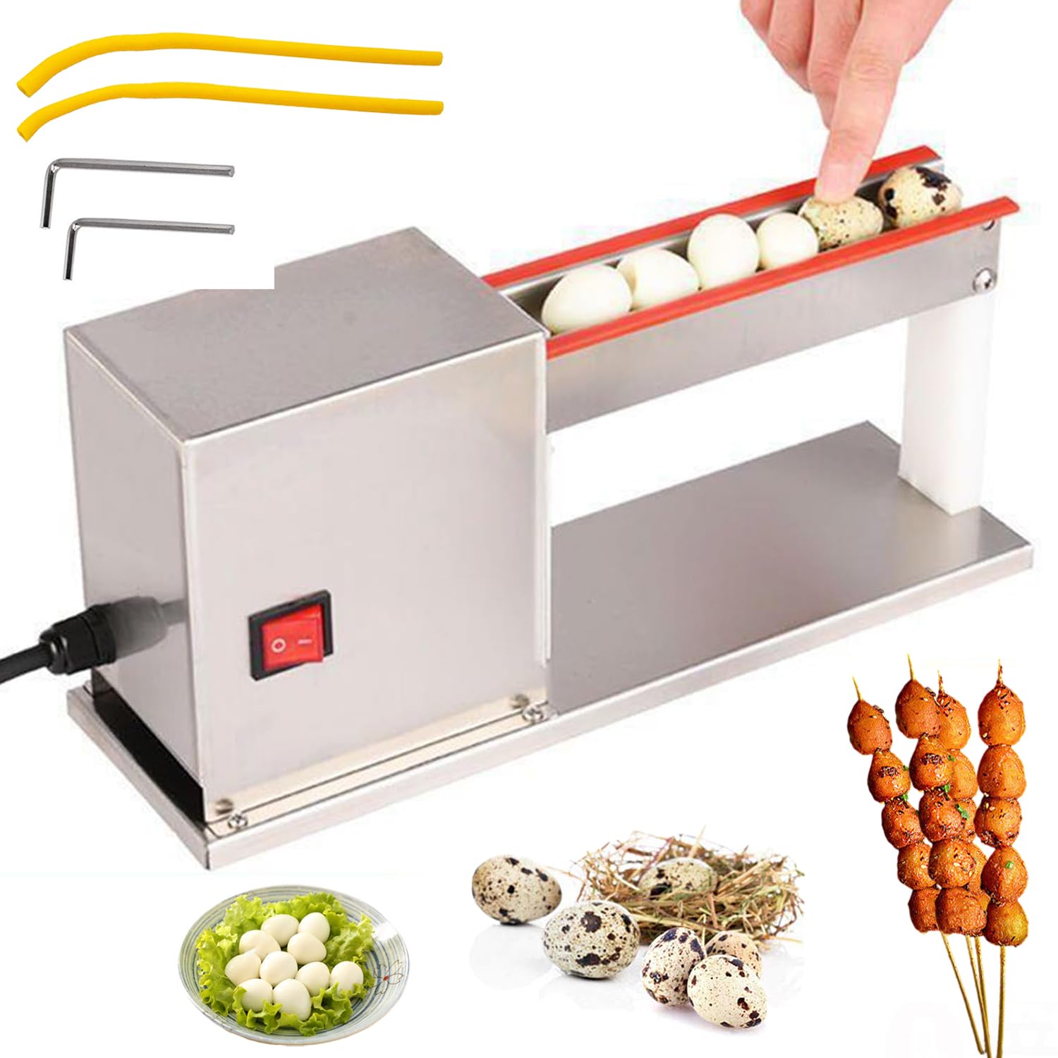 OLSKFUH Electric Quail Egg Peeler Machine, 28W Food Grade 304 Stainless Steel, 25Kg/H Processing For Boiled Quail Eggs,
