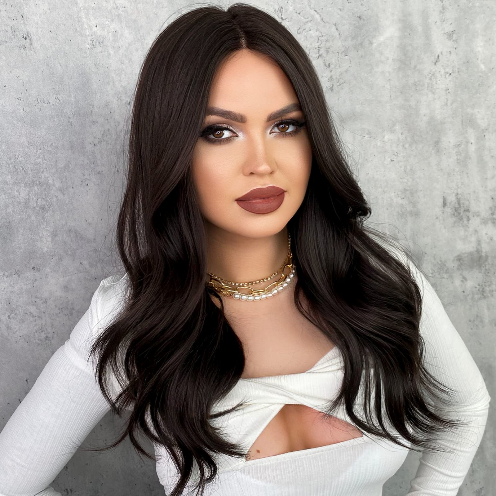 7JHH WIGS Lace Front Wig For Women Natural Hair Synthetic Wig for Daily Party Cosplay (15"-25") (20" Black Medium length)