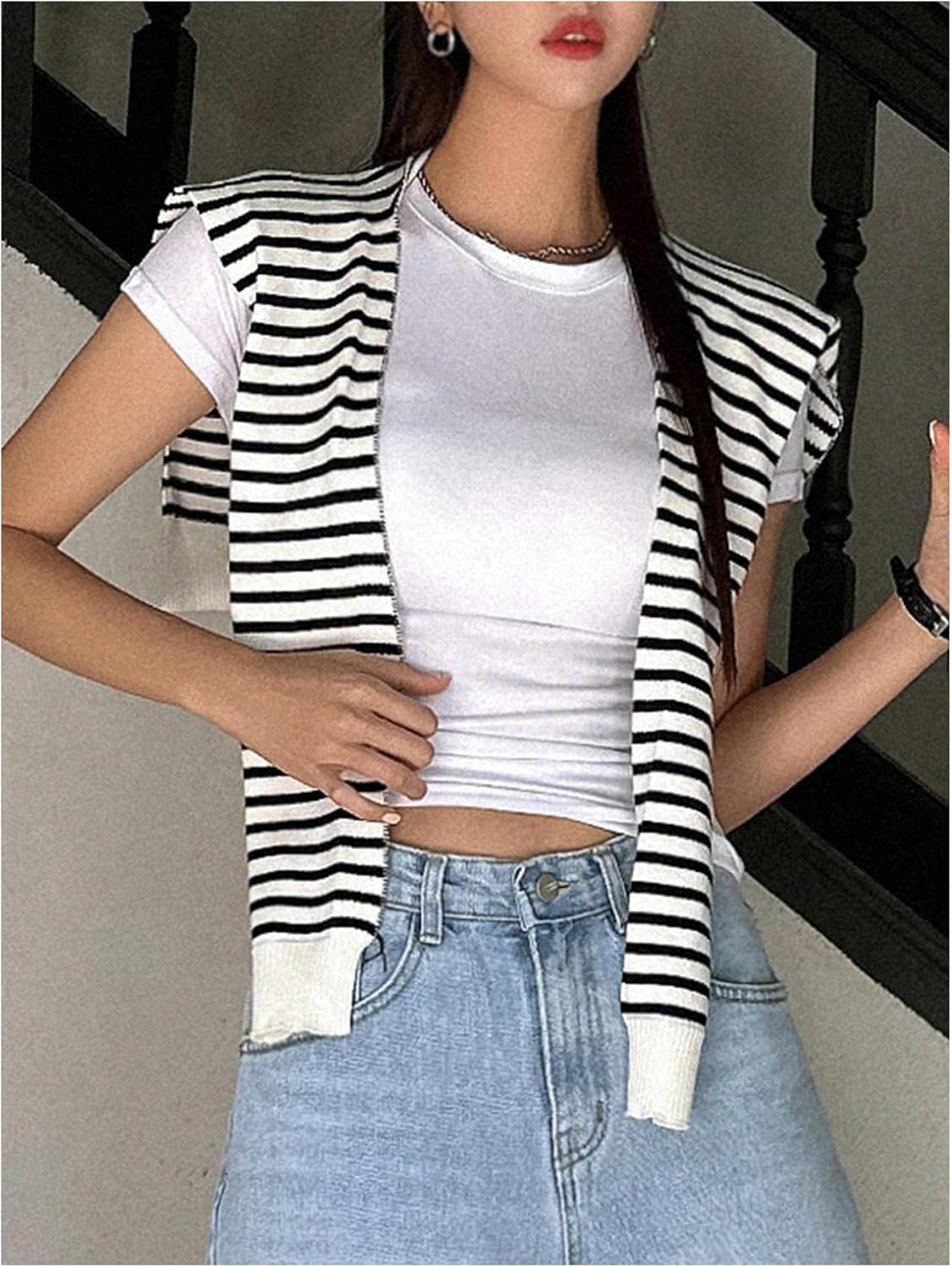 Verdusa Women's Casual Shawl Wraps Striped Knitted Knotted Shawls Scarf Cape - Image 3