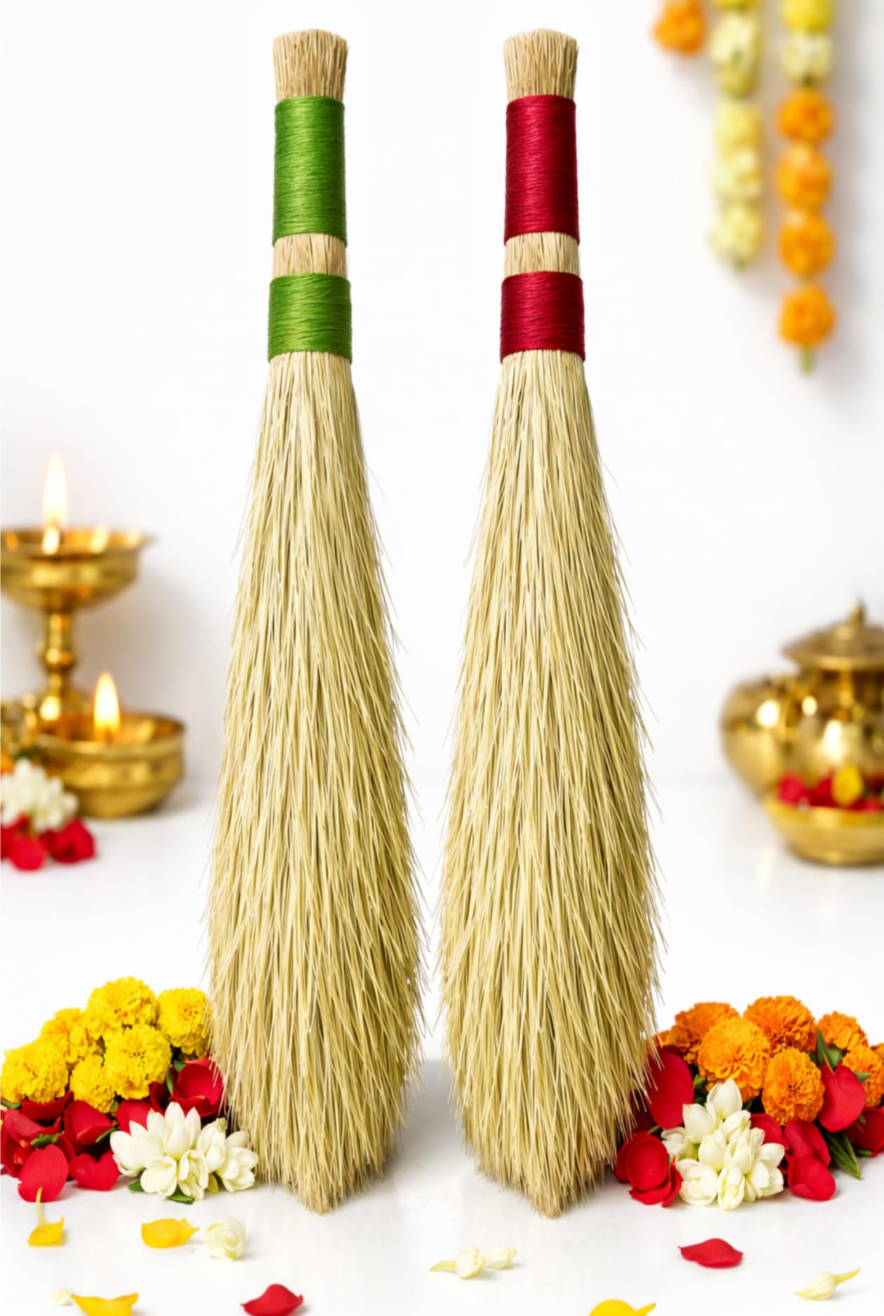 2 pic- Premium Mandir Jhadu 65 cm Natural Grass Broom | Puja Room Cleaning Phool Jhadu | Eco-Friendly Handmade Broom for Sacred Space & Home Floor-image-6