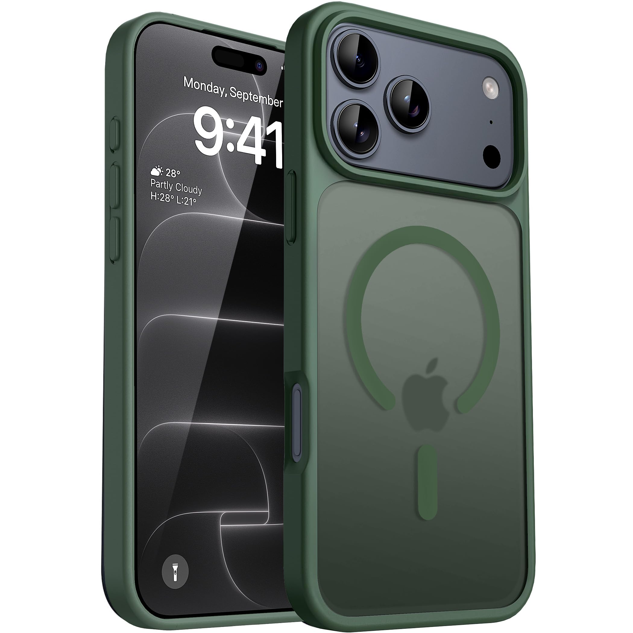 CACOE Magnetic Case for iPhone 17 Pro 6.3 inch-Compatible with MagSafe & Magnetic Car Phone Mount,Not Yellowing Anti-Scratch (Dark Green)