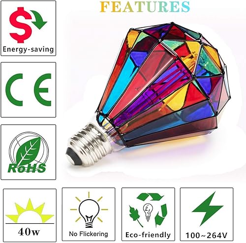 Miniatura 3 de I-SHUNFA Bombilla LED Edison de vitrales, base estándar E26 de 6 vatios, sin calor, G95, con forma de globo, bombillas LED para fiestas en casa,