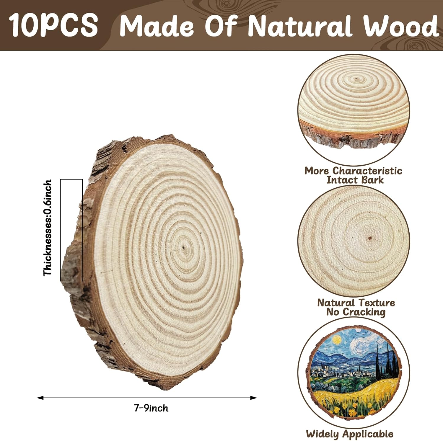 10 Pcs 7-9 Inch Unfinished Wood Slices for Centerpieces,Natural Wood Rounds for Crafts Rustic Wedding and Table Decorations,Wooden Discs with Tree Bark,Ideal for Crafts,Painting,and Holiday Decor