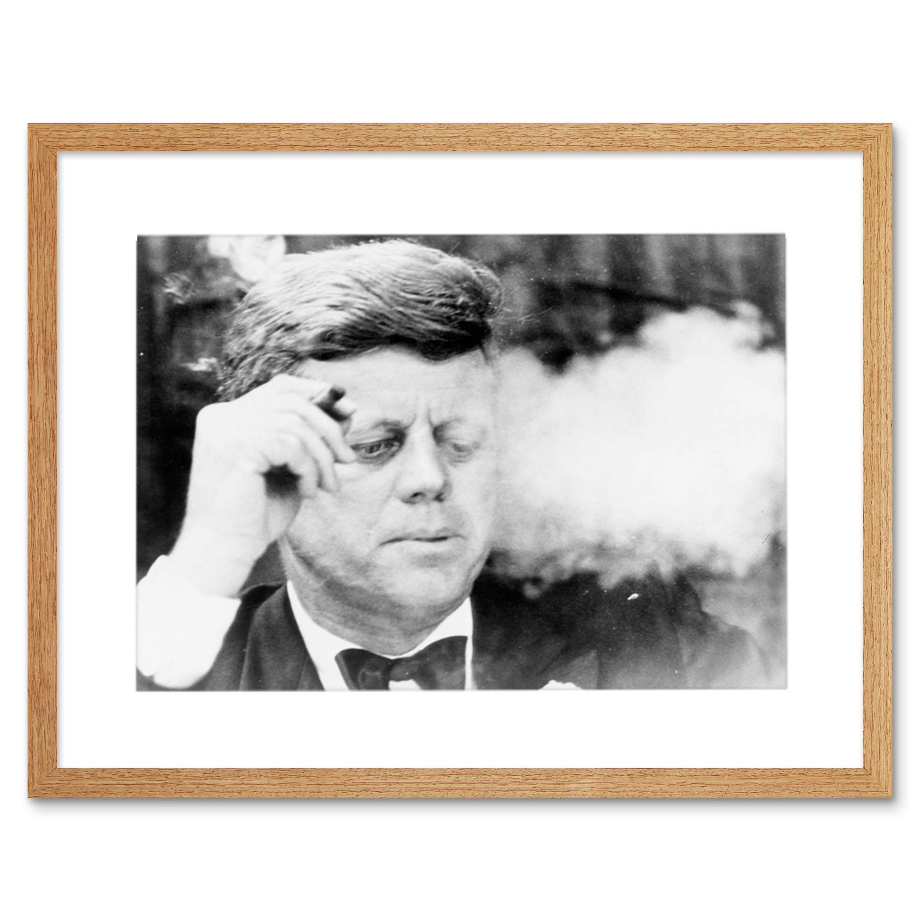 Wee Blue Coo Vintage Photo Bw Jfk Kennedy Smoking Cigar Framed Art Print Picture F12X1714