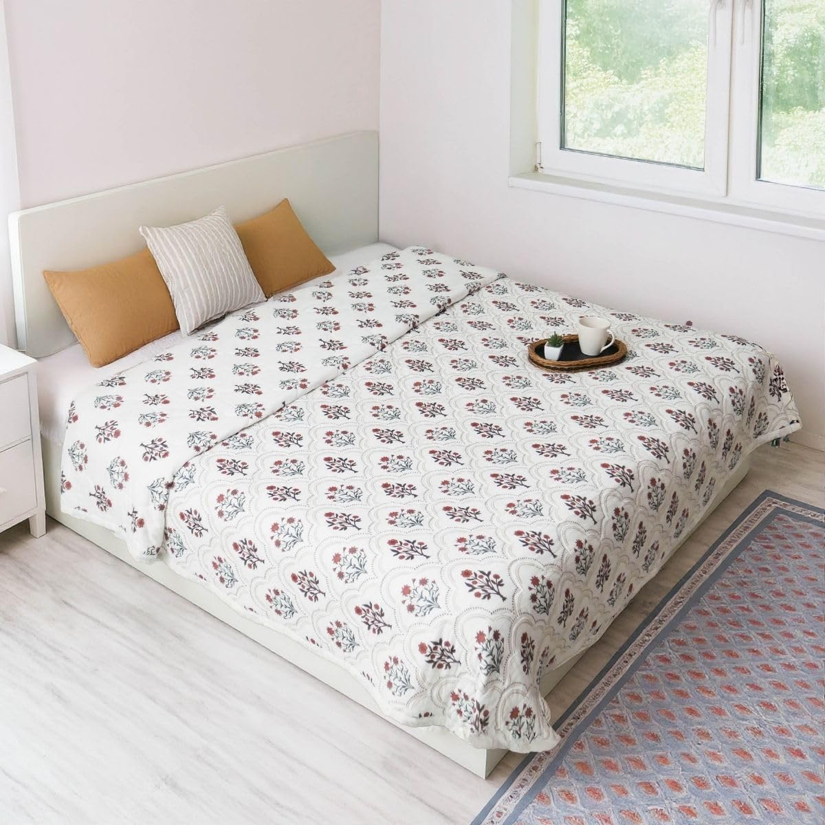 Peepul Tree Cotton Malmal Comforter - Blue & Pink -13