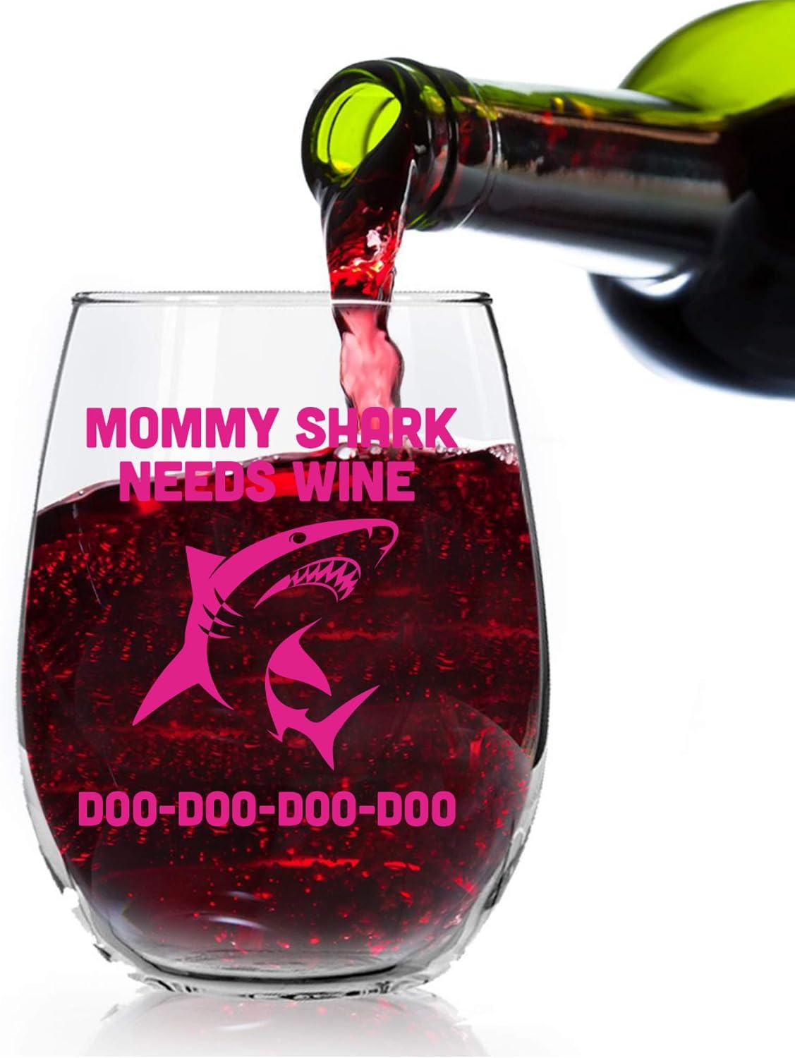 Hot Deals Funny Mom Wine Glass - Stemless Novelty Wine Glass for Women - Fun Shark Gifts Cup Accessories for Wife Mom Friends