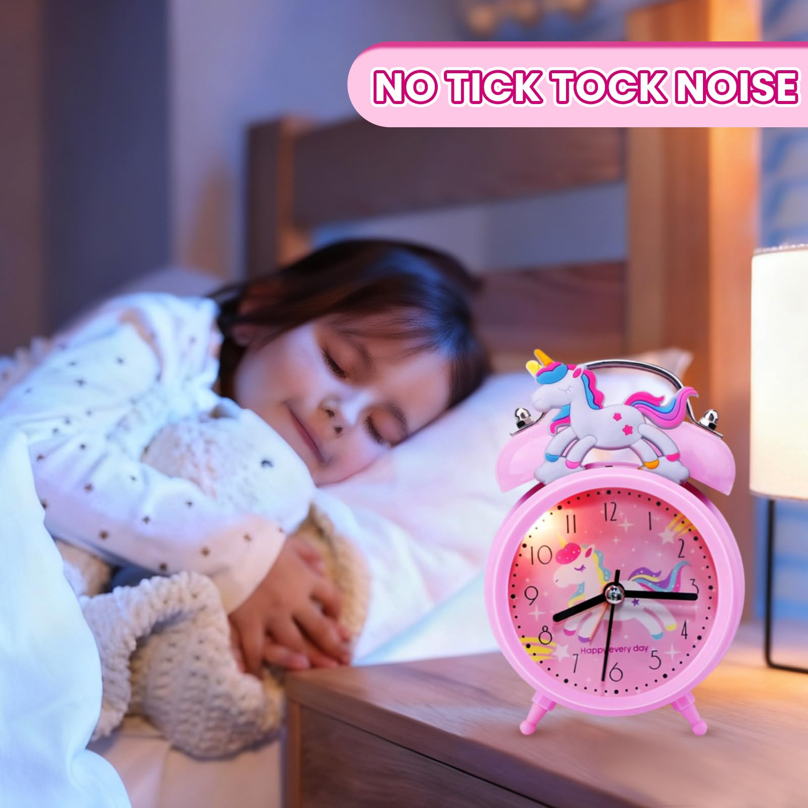 Aitsite Classico Sveglia Bambini, Orologio Unicorno Rosa con Luce Notturna Senza Ticchettio, Silenziosa, Portatile, Sveglia da Comodino Adatto per l'arredamento Della Stanza e Regali di Natale